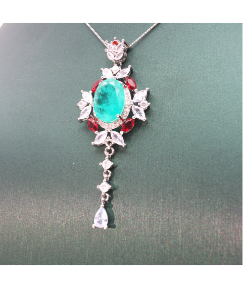 Blue tourmaline symmetrical Red Diamond Pendant