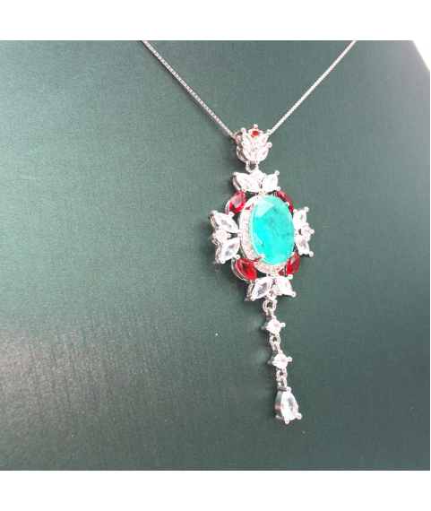 Blue tourmaline symmetrical Red Diamond Pendant