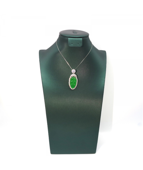 Emerald carved cabbage Silver Edge Diamond Pendant