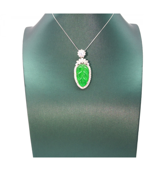 Emerald carved cabbage Silver Edge Diamond Pendant