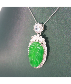 Emerald carved cabbage Silver Edge Diamond Pendant