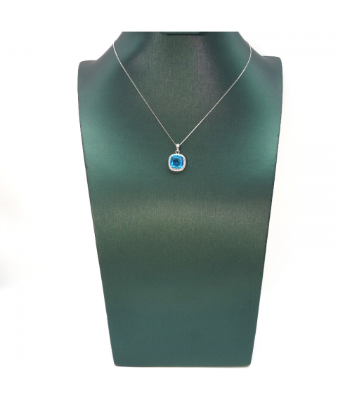 Natural Sapphire Round Silver Edge Diamond Pendant