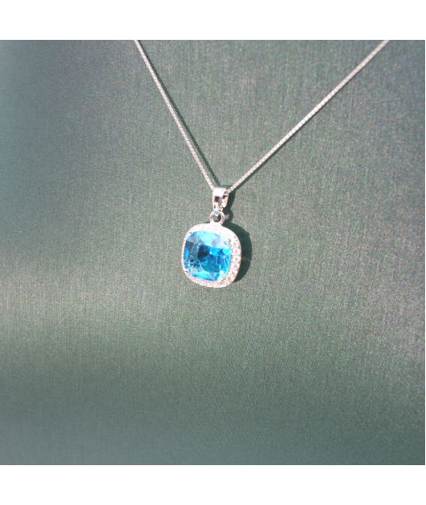 Natural Sapphire Round Silver Edge Diamond Pendant