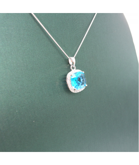 Natural Sapphire Round Silver Edge Diamond Pendant