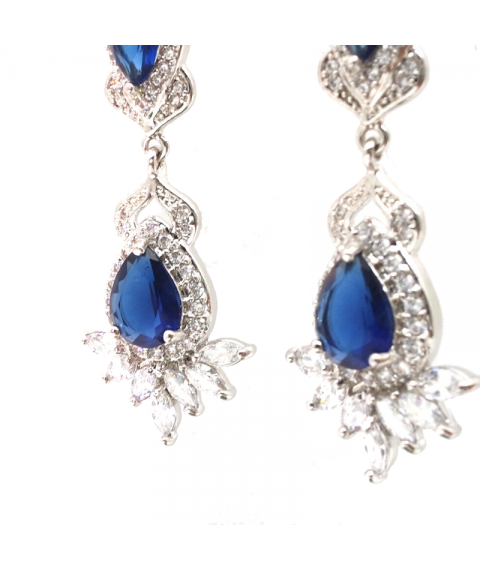 Sapphire blue water drop Flower Earrings