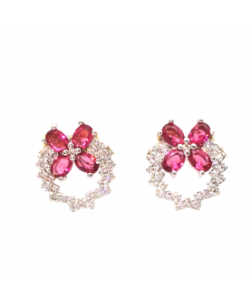 Ruby round hollow clover Earrings