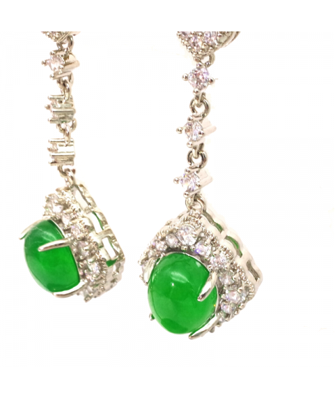 Natural emerald long heart-shaped Oval Earrings