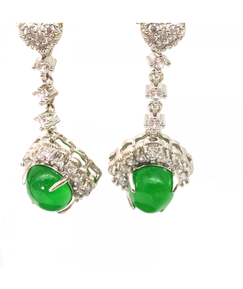 Natural emerald long heart-shaped Oval Earrings