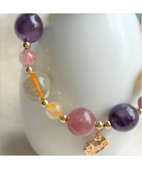 Divergent crystal strawberry crystal amethyst peace lock charm bracelet