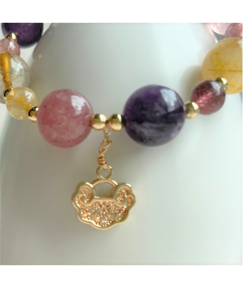 Divergent crystal strawberry crystal amethyst peace lock charm bracelet