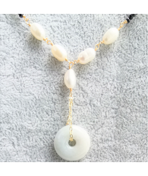 Small rice beads black spinel jade necklace