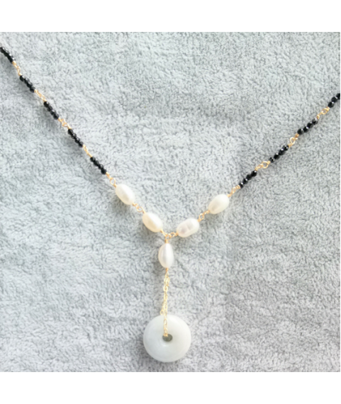 Small rice beads black spinel jade necklace