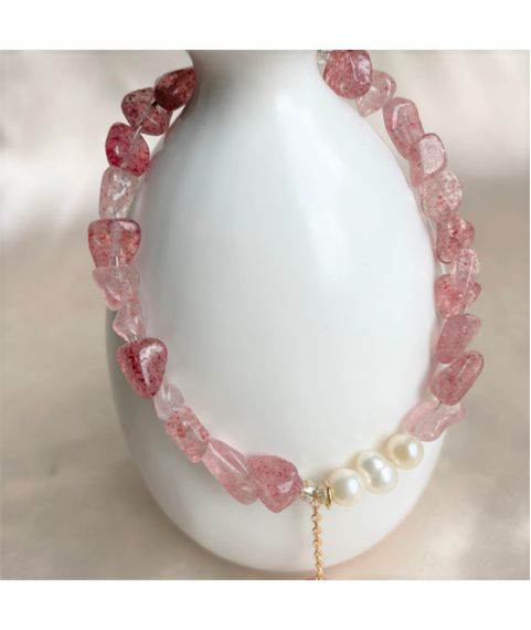 Strawberry crystal three pearl bracelet