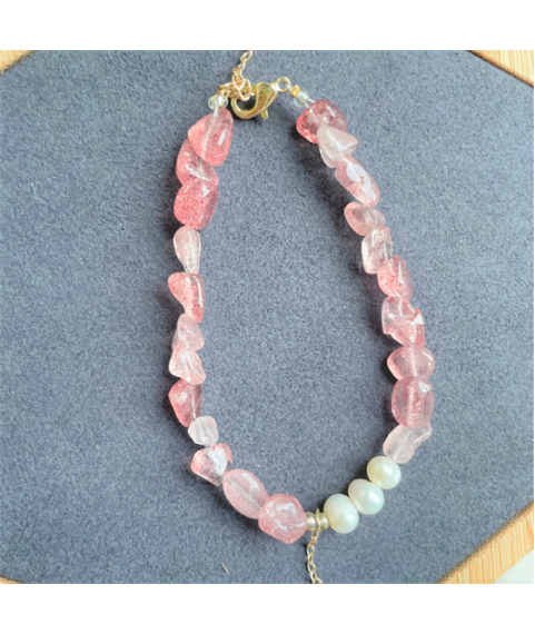 Strawberry crystal three pearl bracelet