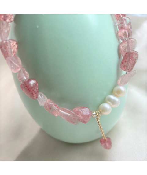 Strawberry crystal three pearl bracelet