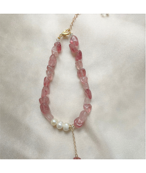 Strawberry crystal three pearl bracelet