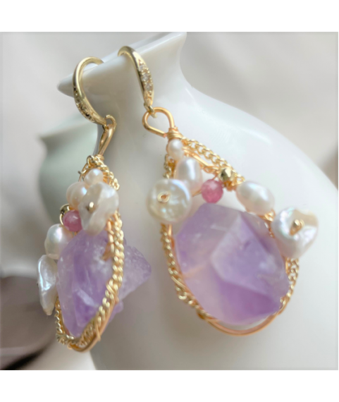 Chunky Amethyst Pearl Earrings