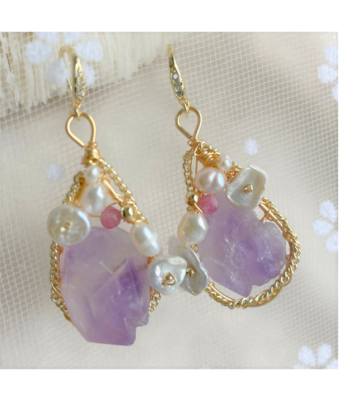 Chunky Amethyst Pearl Earrings