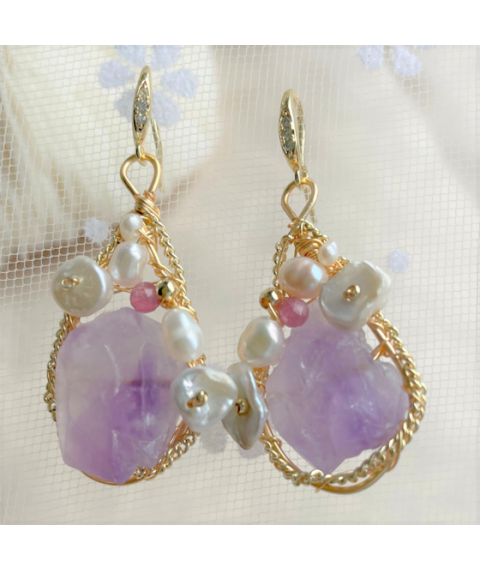 Chunky Amethyst Pearl Earrings