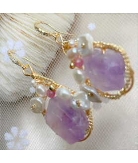 Chunky Amethyst Pearl Earrings