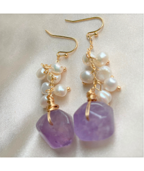 Amethyst faceted pearl earrings