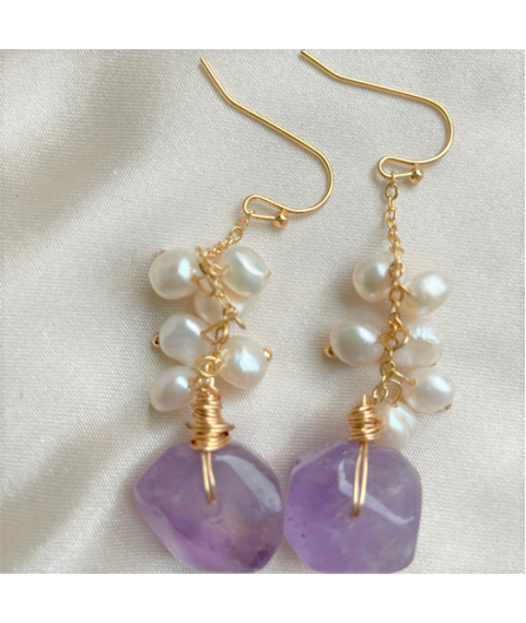 Amethyst faceted pearl earrings