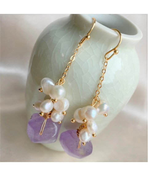 Amethyst faceted pearl earrings