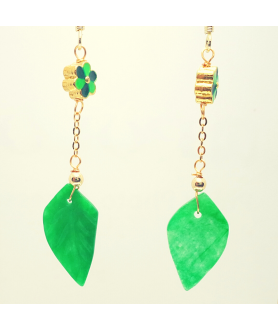 Green leaf crystal ear hook