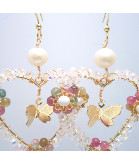 Heart-shaped artificial pearl crystal ear hook