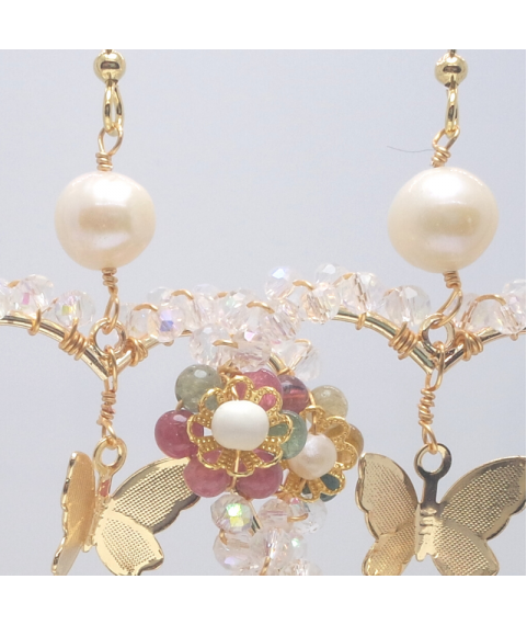 Heart-shaped artificial pearl crystal ear hook