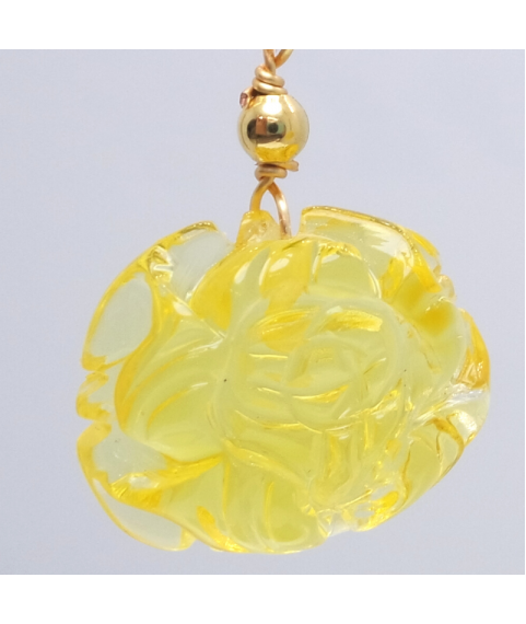 Yellow beeswax carved peony crystal ear hook