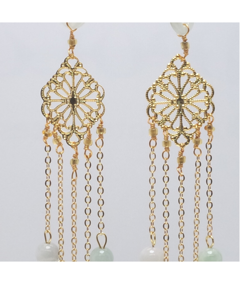 Golden length jade tassel crystal ear hook