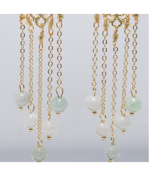 Golden length jade tassel crystal ear hook