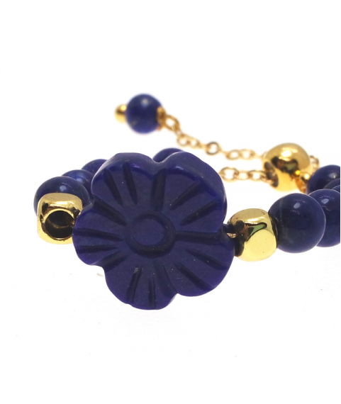 Blue flower flower adjustable crystal ring