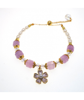 Purple floral pearl crystal bracelet