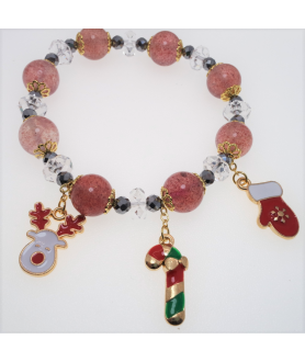 Christmas strawberry quartz  bracelet