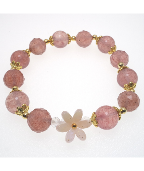 Strawberry quartz flower bracelet