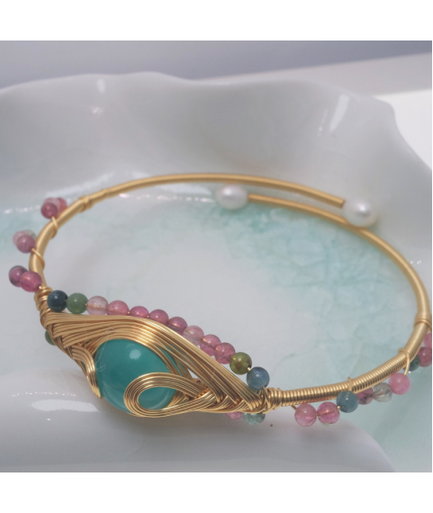 Amazonite tourmaline openging crystal bracelet