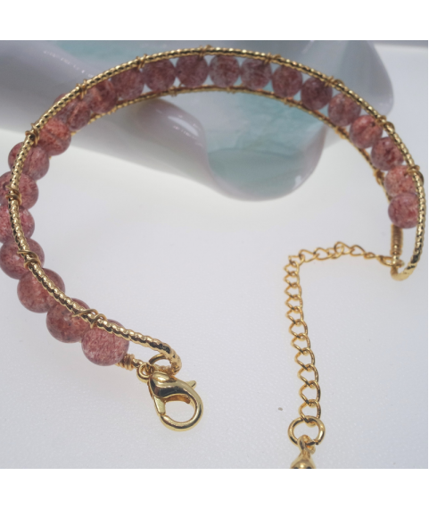 Aquanarine and strawberry quartz openging bracelet